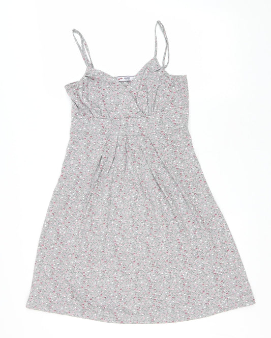 Yards Womens Grey Floral Patent Leather Tank Dress Size M V-Neck Pullover