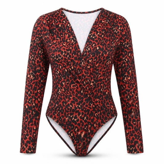 Zara Womens Red Animal Print Polyester Leotard One-Piece Size S Snap - Leopard Print