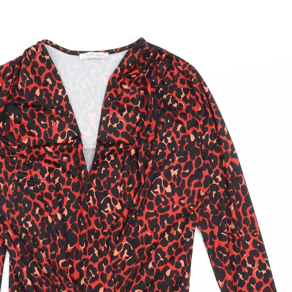 Zara Womens Red Animal Print Polyester Leotard One-Piece Size S Snap - Leopard Print