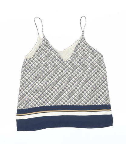 H&M Womens Blue Geometric Polyester Camisole Tank Size 8 V-Neck