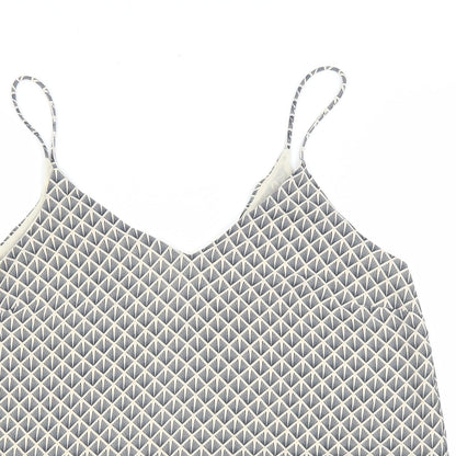 H&M Womens Blue Geometric Polyester Camisole Tank Size 8 V-Neck