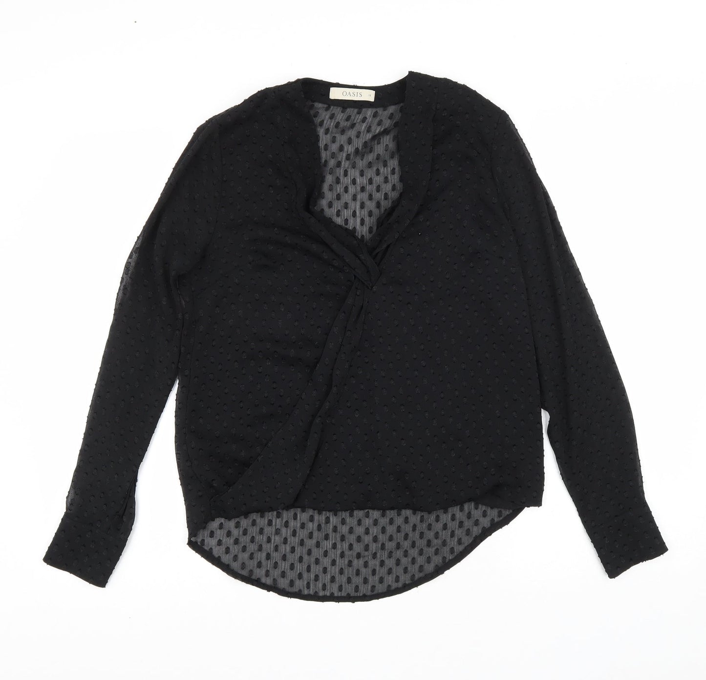 Oasis Womens Black Geometric Polyester Basic Blouse Size 10 V-Neck - wrap detail