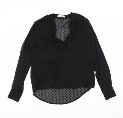 Oasis Womens Black Geometric Polyester Basic Blouse Size 10 V-Neck - wrap detail