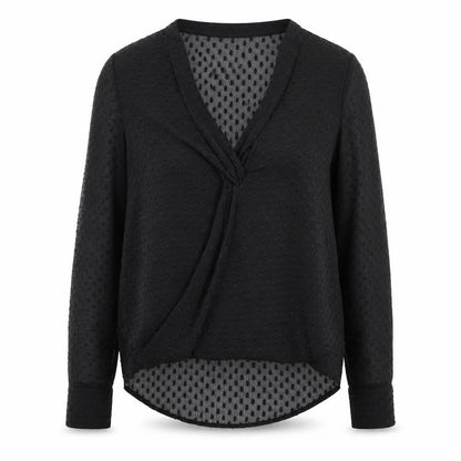 Oasis Womens Black Geometric Polyester Basic Blouse Size 10 V-Neck - wrap detail