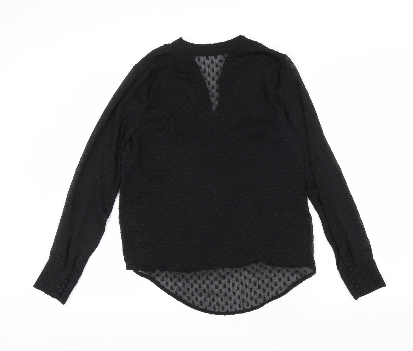Oasis Womens Black Geometric Polyester Basic Blouse Size 10 V-Neck - wrap detail