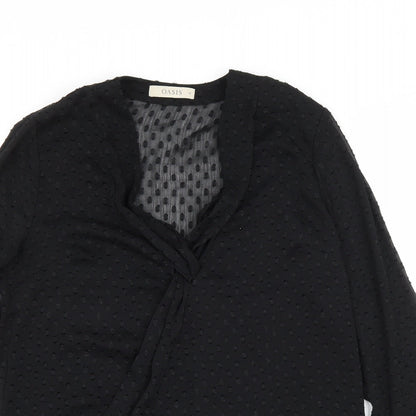 Oasis Womens Black Geometric Polyester Basic Blouse Size 10 V-Neck - wrap detail