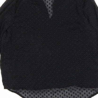 Oasis Womens Black Geometric Polyester Basic Blouse Size 10 V-Neck - wrap detail