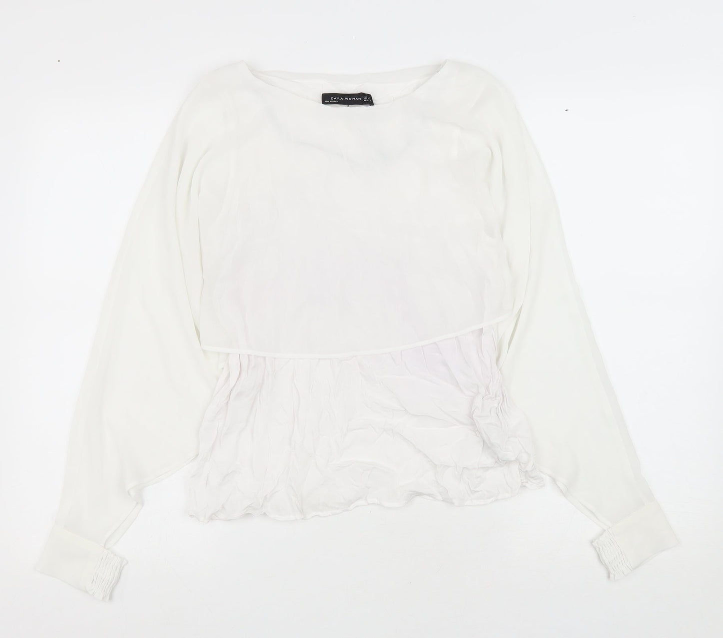 Zara Womens White Polyester Basic Blouse Size M Boat Neck