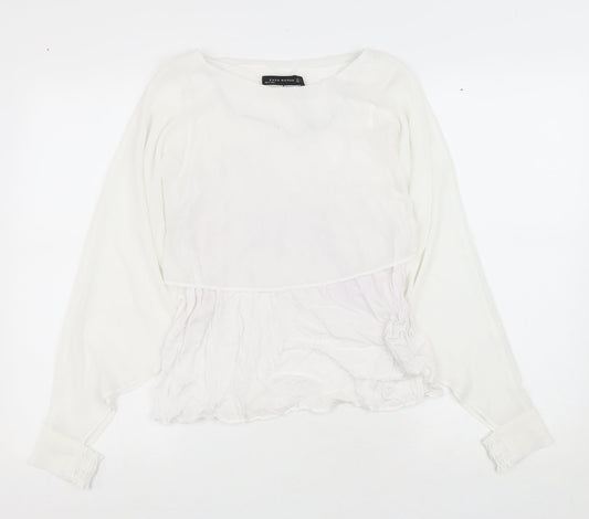 Zara Womens White Polyester Basic Blouse Size M Boat Neck