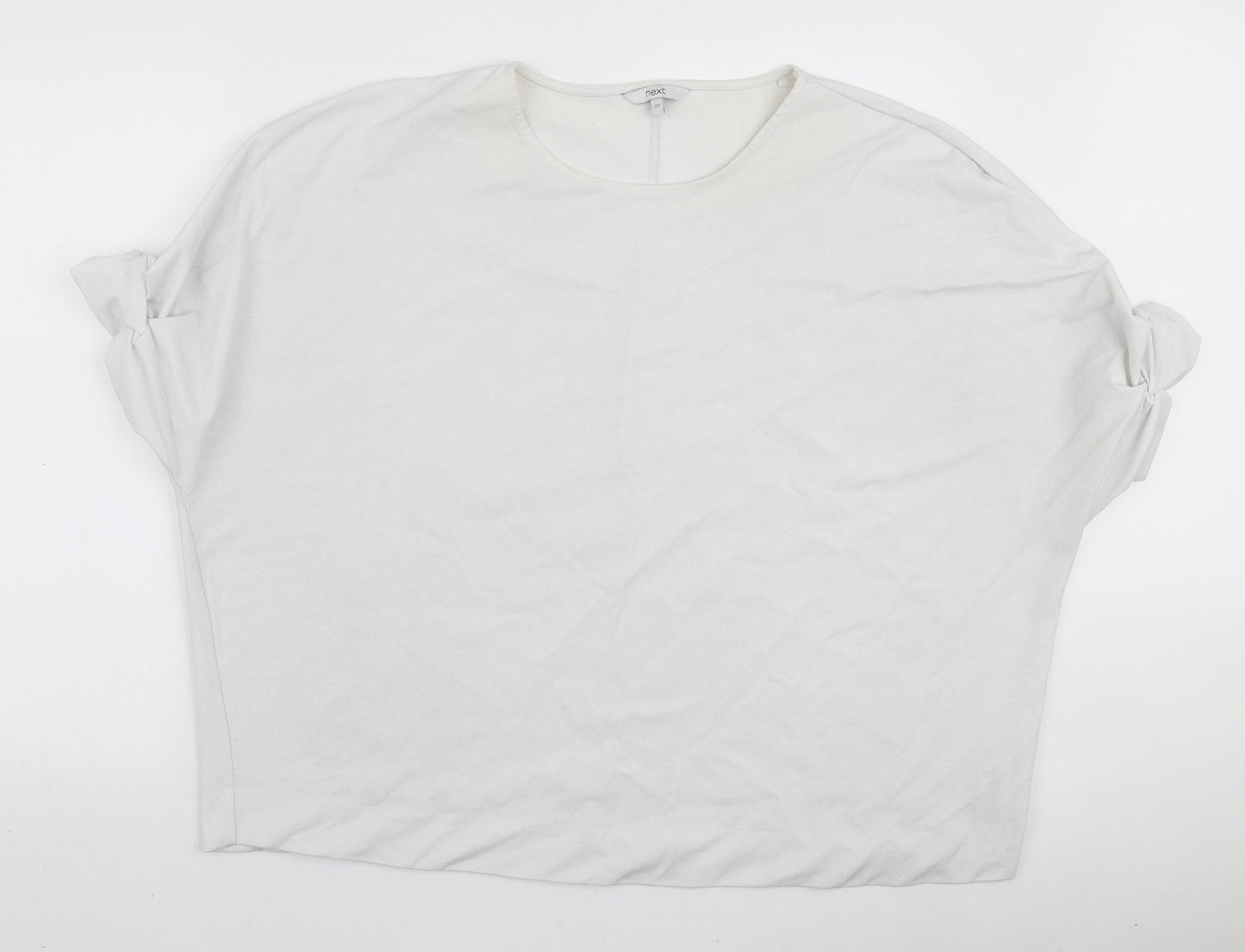 NEXT Womens White Polyester Basic T-Shirt Size 22 Round Neck - Ruched Sleeves
