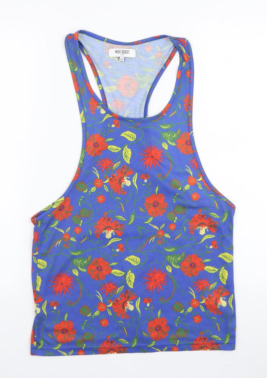Night Addict Womens Blue Floral Polyester Basic Tank Size XS Scoop Neck