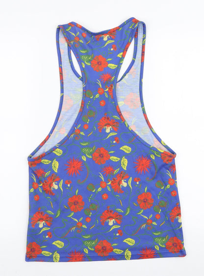Night Addict Womens Blue Floral Polyester Basic Tank Size XS Scoop Neck