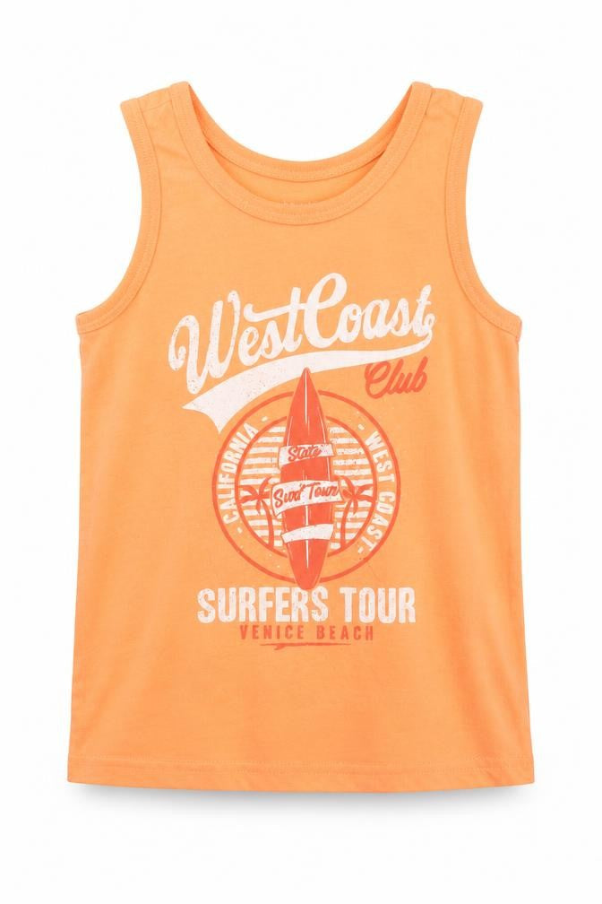 Primark Girls Orange Polyester Basic Tank Size 6-7 Years Scoop Neck Pullover - West Coast