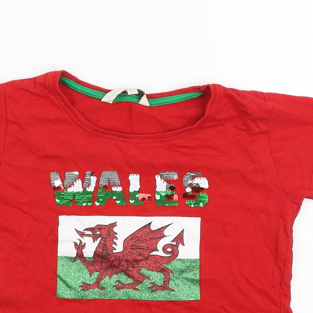 Miss Evie Girls Red Cotton Basic T-Shirt Size 6-7 Years Round Neck Pullover - Wales