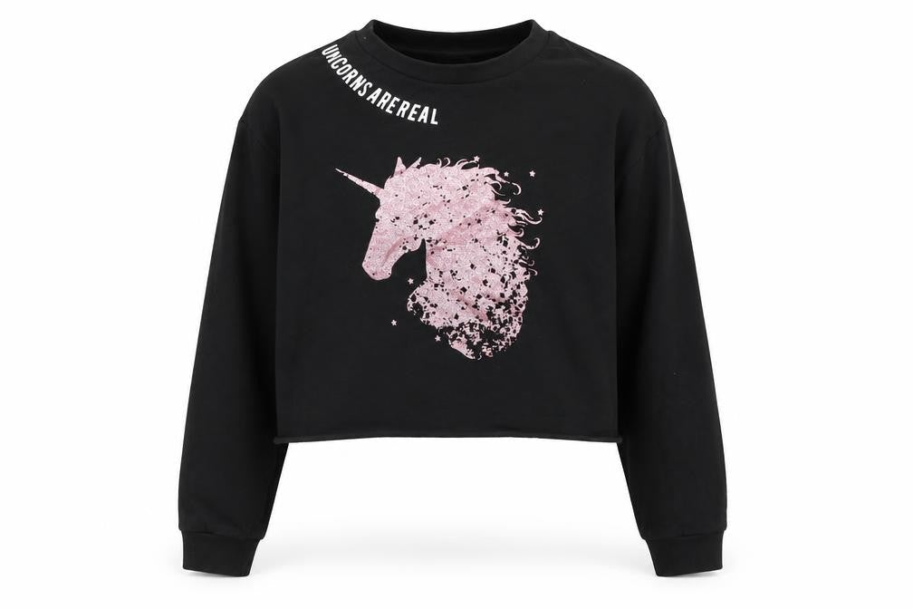 Primark Girls Black Cotton Pullover Sweatshirt Size 10-11 Years Pullover - Unicorns Are Real
