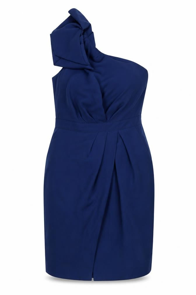 Warehouse Womens Blue Polyester A-Line Size 10 One Shoulder Zip