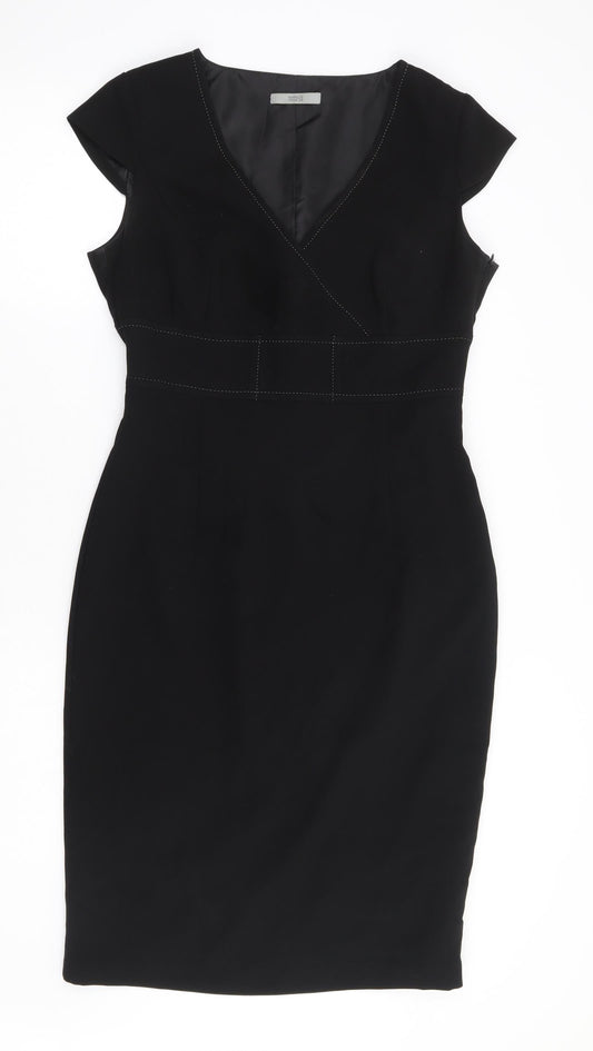 Marks and Spencer Womens Black Polyester A-Line Size 10 V-Neck Zip