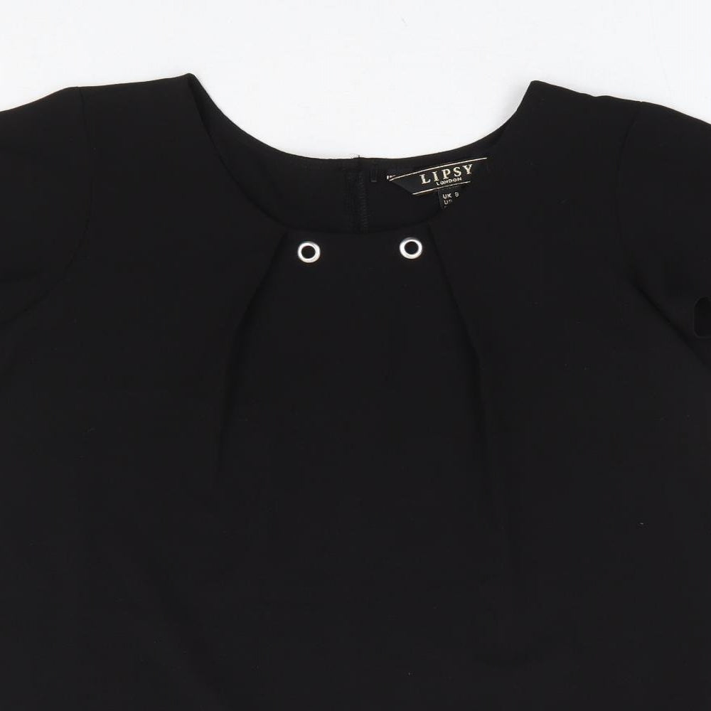 Lipsy Womens Black Polyester Basic Blouse Size 8 Round Neck