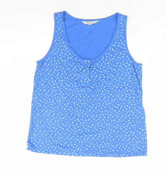 People Tree Womens Blue Geometric 100% Cotton Basic Tank Size 14 Scoop Neck - Love Heart Print