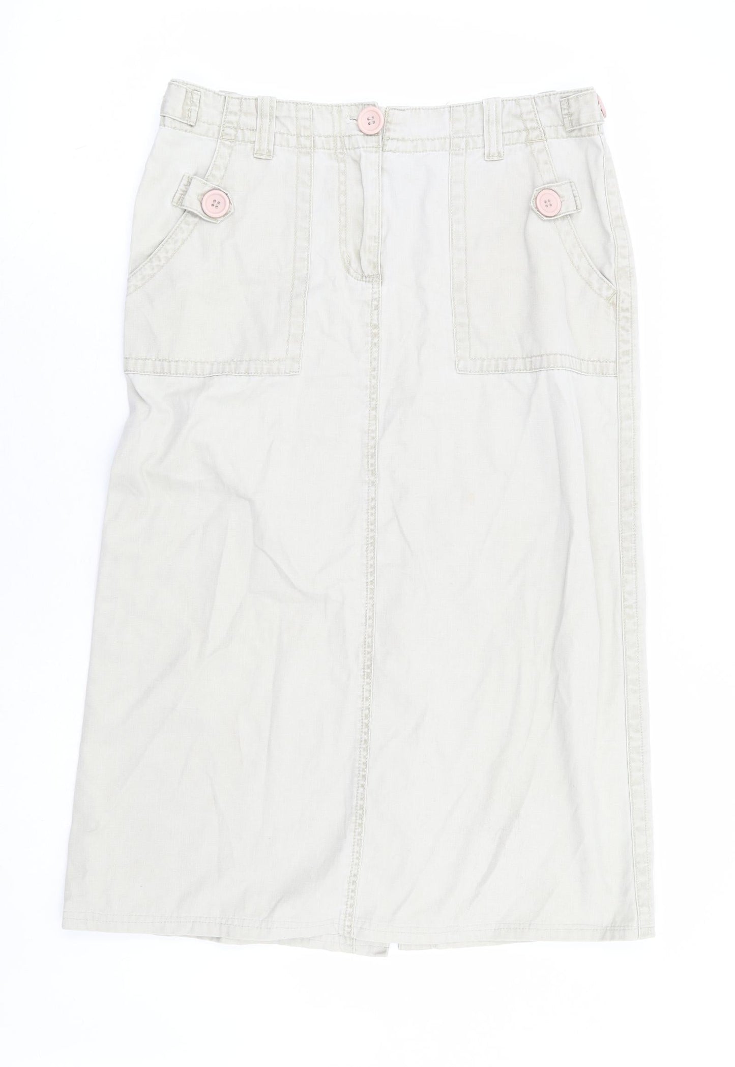 Preworn Womens Beige Cotton A-Line Skirt Size 32 in Zip