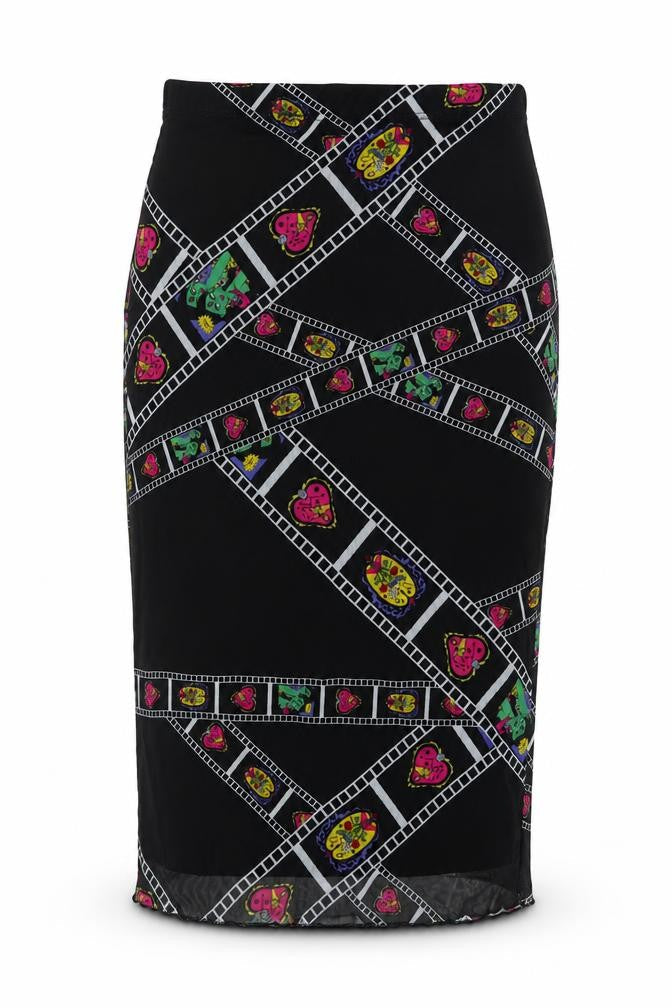 SheIn Womens Black Geometric Polyester Straight & Pencil Skirt Size L Drawstring - Film Reel