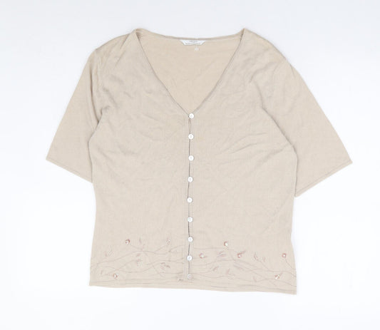 Marks and Spencer Womens Beige V-Neck Cotton Cardigan Jumper Size 14