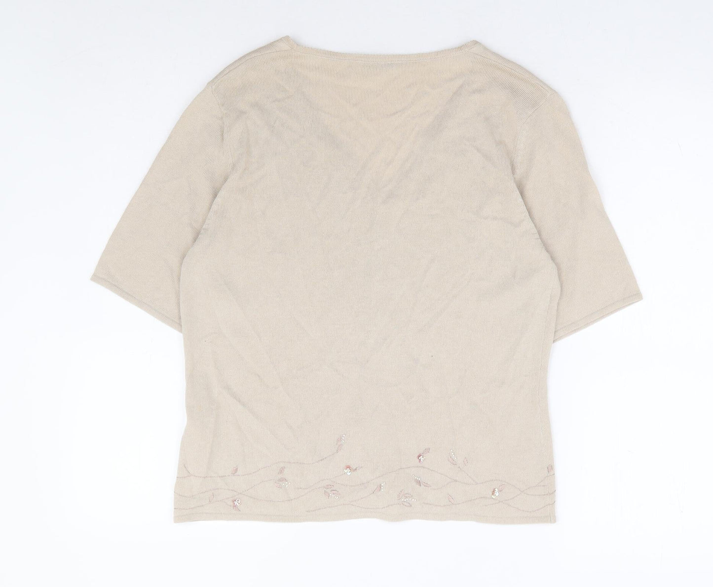Marks and Spencer Womens Beige V-Neck Cotton Cardigan Jumper Size 14
