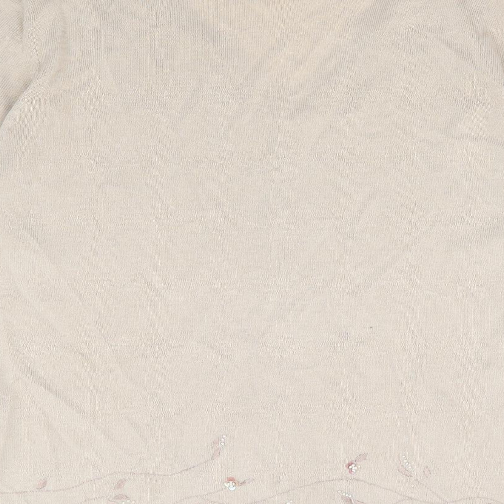 Marks and Spencer Womens Beige V-Neck Cotton Cardigan Jumper Size 14