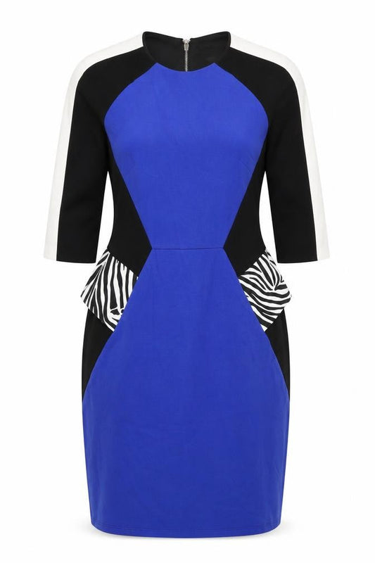 River Island Womens Blue Viscose A-Line Size 14 Round Neck Zip - Colourblock