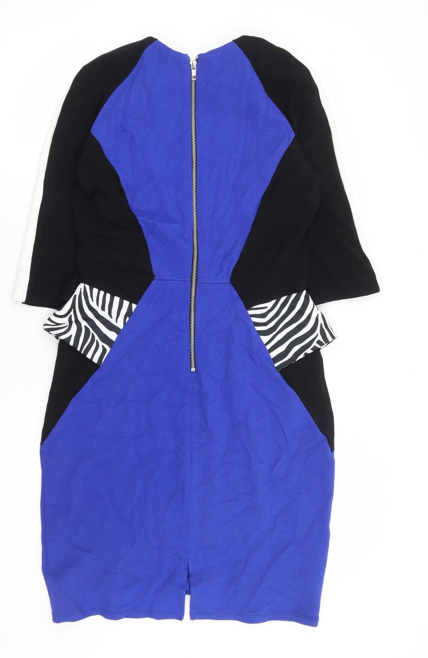 River Island Womens Blue Viscose A-Line Size 14 Round Neck Zip - Colourblock