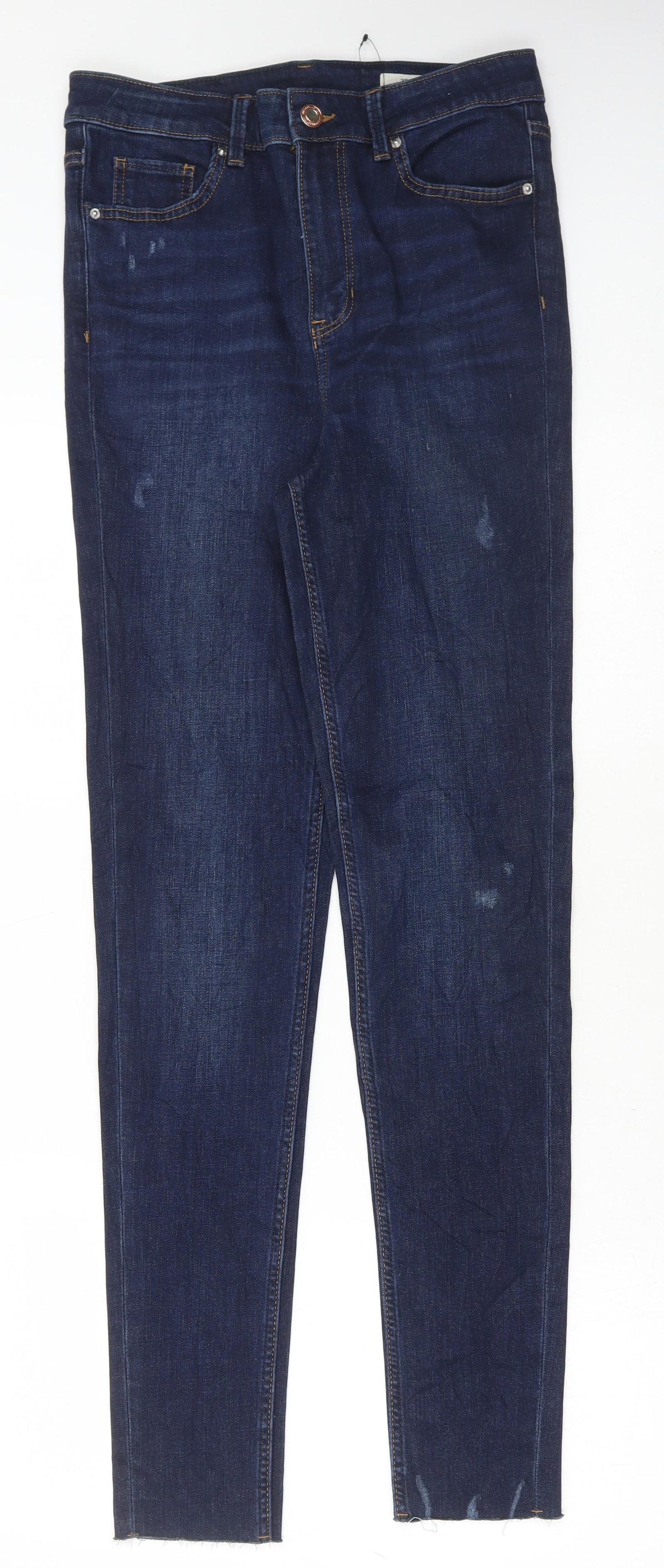 Marks and Spencer Womens Blue Cotton Skinny Jeans Size 10 L31 in Regular Button