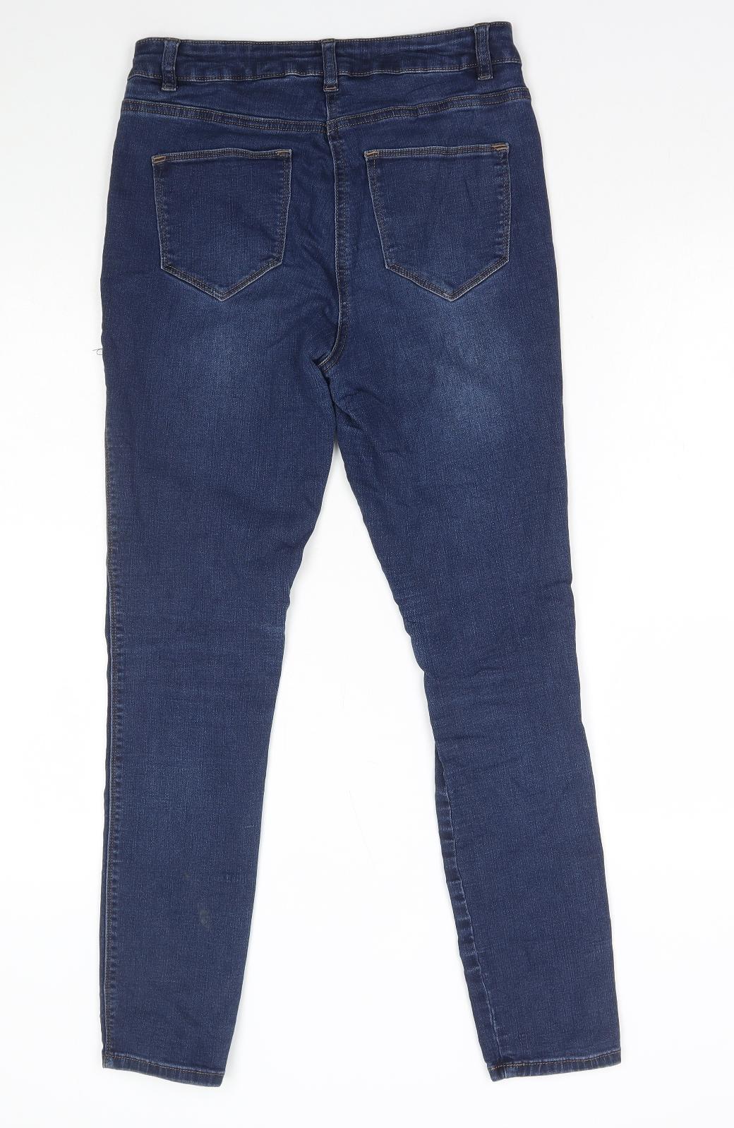 Marks and Spencer Womens Blue Cotton Skinny Jeans Size 10 L28 in Regular Button
