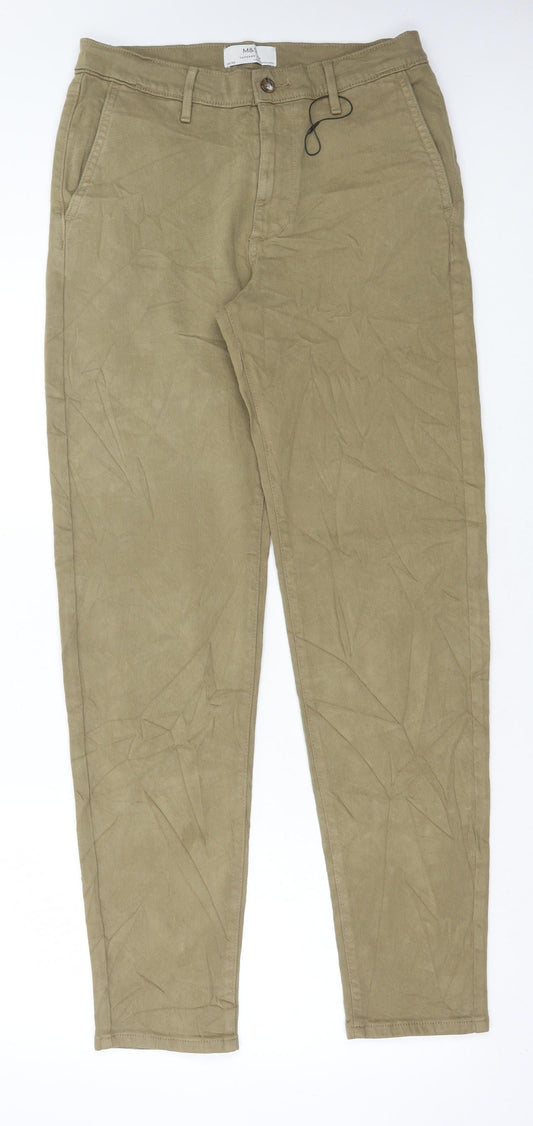 Marks and Spencer Womens Beige Cotton Chino Trousers Size 30 in L33 in Regular Button