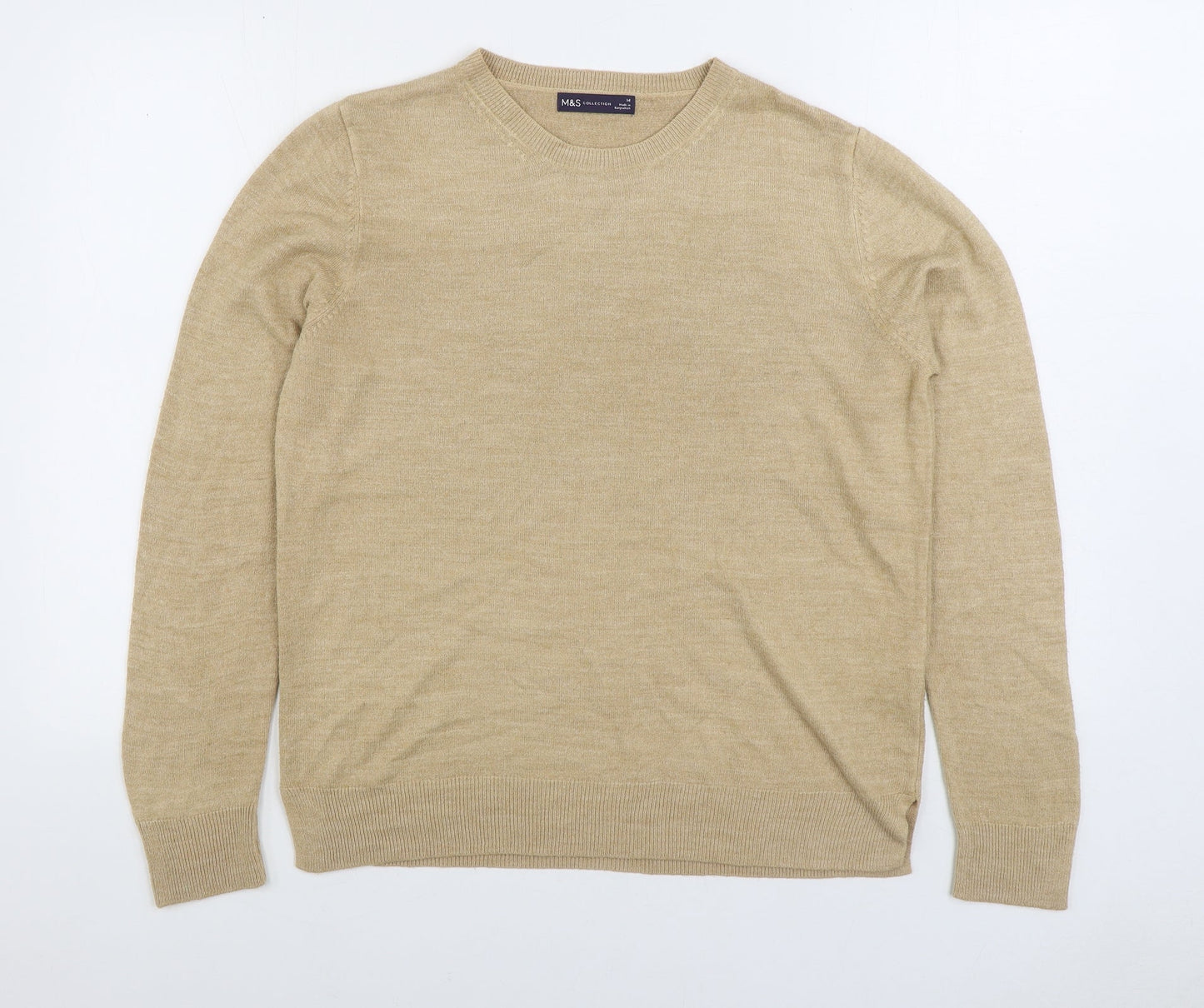Marks and Spencer Womens Beige Round Neck Acrylic Pullover Jumper Size 14