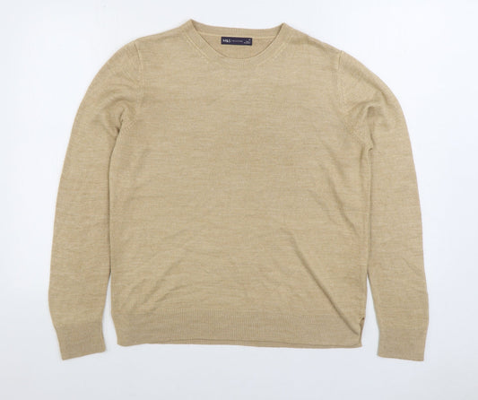 Marks and Spencer Womens Beige Round Neck Acrylic Pullover Jumper Size 14