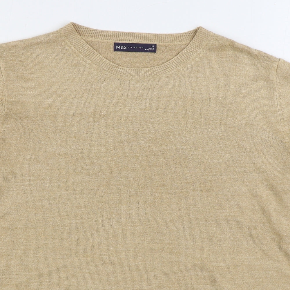 Marks and Spencer Womens Beige Round Neck Acrylic Pullover Jumper Size 14