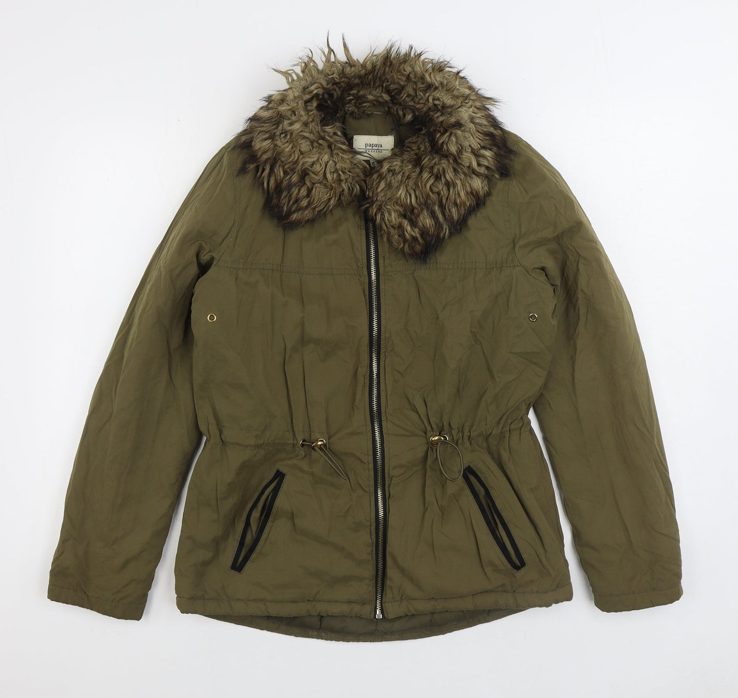 Papaya Womens Green Parka Coat Size 8 Zip