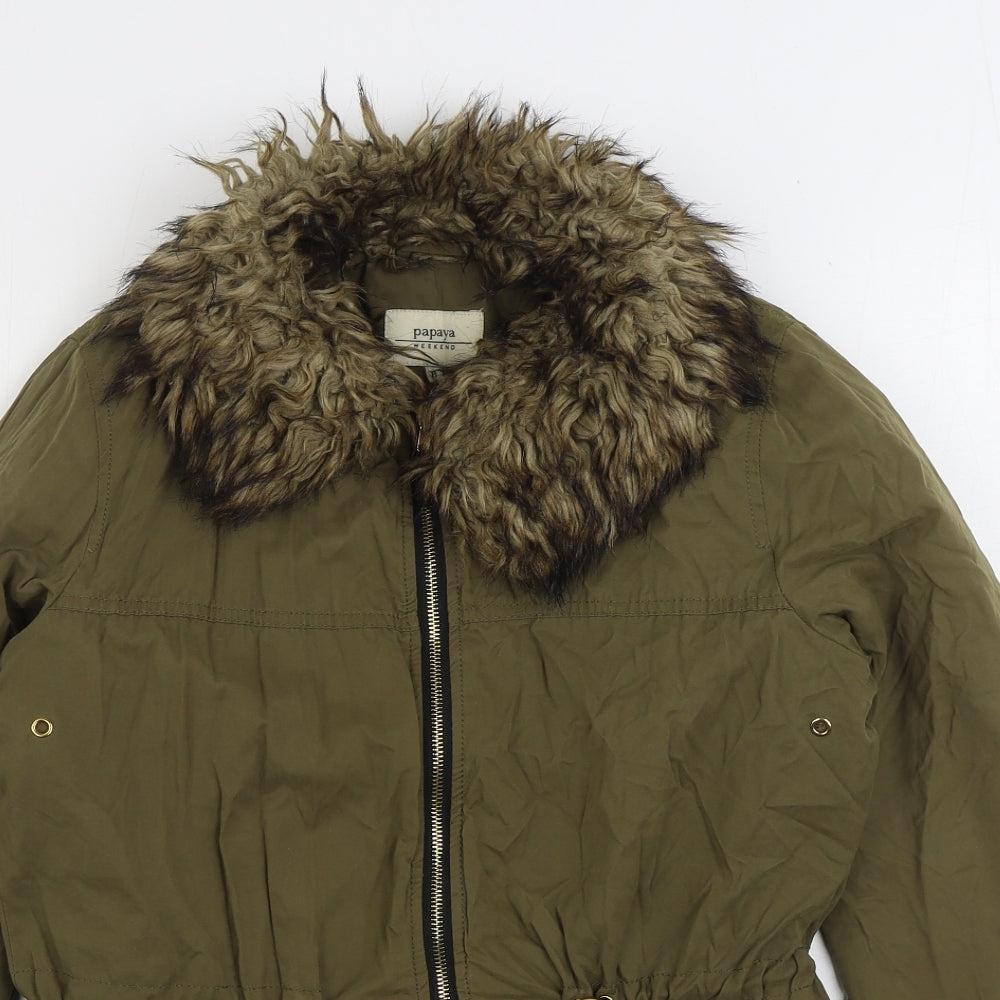 Papaya Womens Green Parka Coat Size 8 Zip