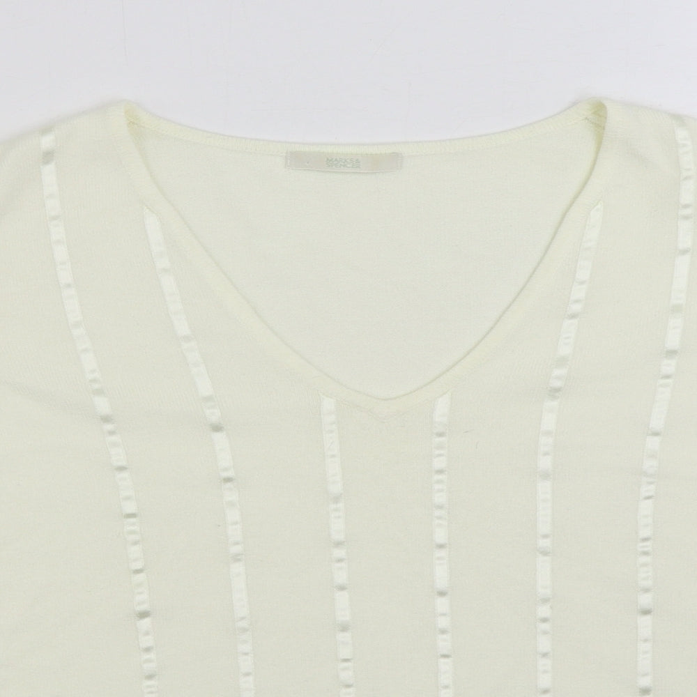 Marks and Spencer Womens Ivory V-Neck Acrylic Pullover Jumper Size 16
