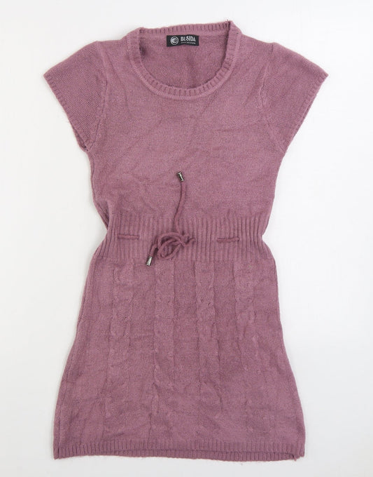 Busida Womens Purple V-Neck Polyester Pullover Jumper Size S