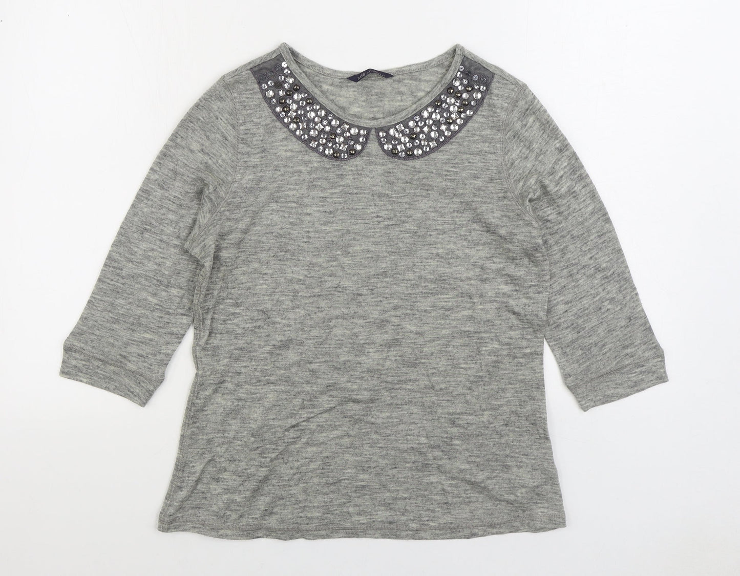 Marks and Spencer Womens Grey Acrylic Basic T-Shirt Size 10 Boat Neck