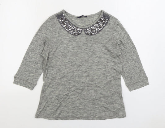Marks and Spencer Womens Grey Acrylic Basic T-Shirt Size 10 Boat Neck