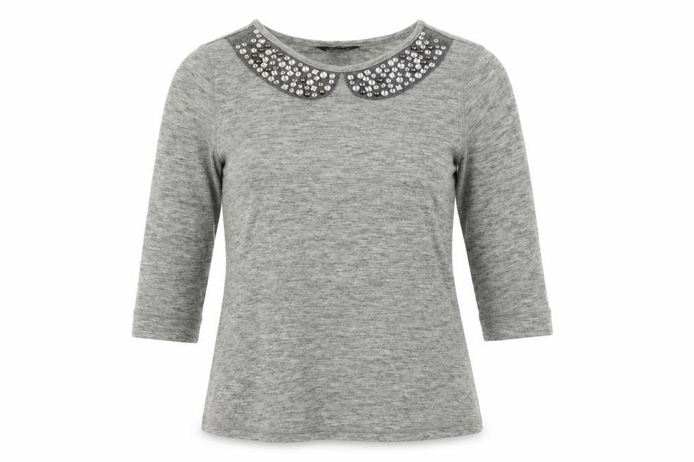 Marks & Spencer Womens Grey Acrylic Basic T-Shirt Size 10 Boat Neck