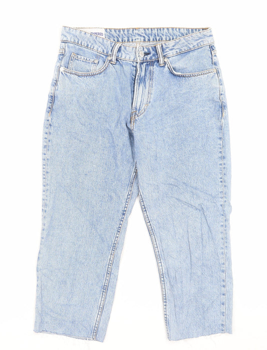 H&M Womens Blue Cotton Cropped Jeans Size 30 L21 in Regular Button