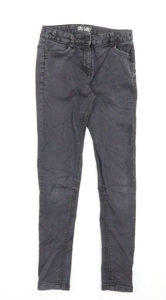 Marks and Spencer Girls Grey Cotton Skinny Jeans Size 11-12 Years Regular Button