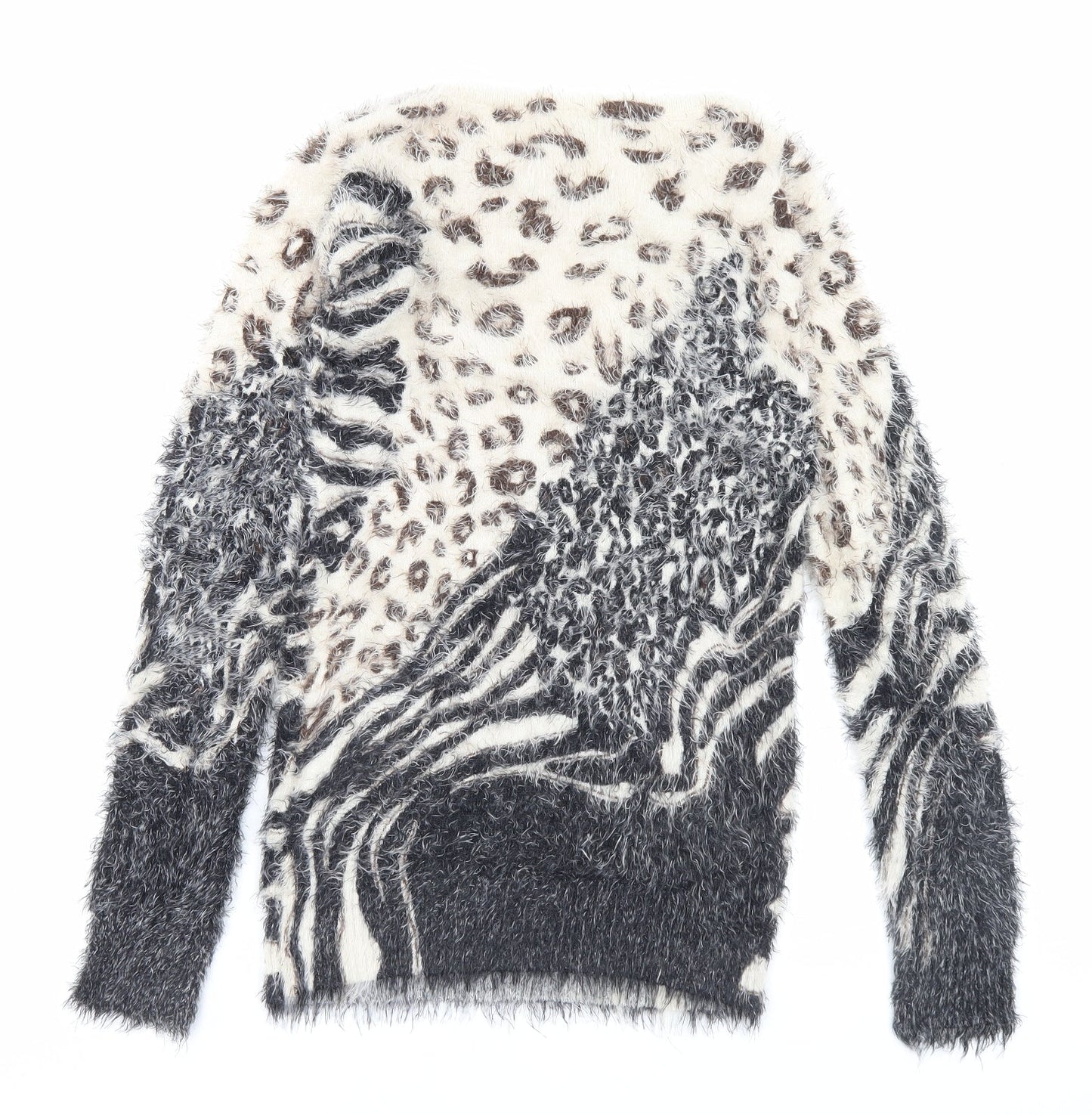 Iska London Womens Brown Crew Neck Animal Print Polyamide Pullover Jumper Size 10