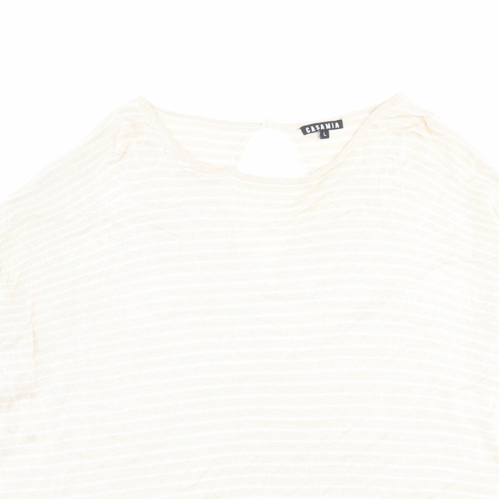 Casamia Womens Beige Crew Neck Striped Viscose Pullover Jumper Size L