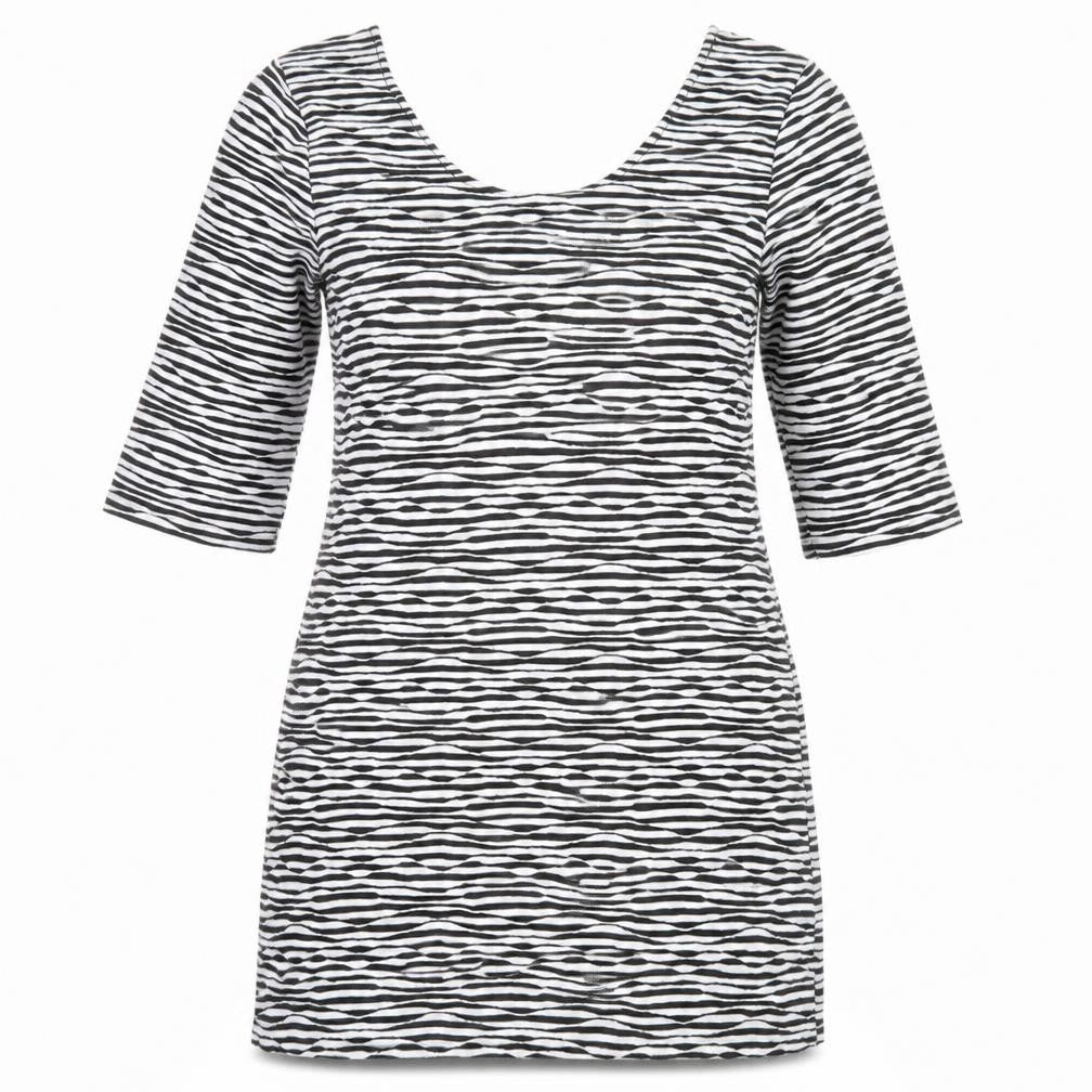 Atmosphere Womens Black Striped Polyester A-Line Size 16 Scoop Neck Pullover