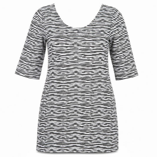 Atmosphere Womens Black Striped Polyester A-Line Size 16 Scoop Neck Pullover