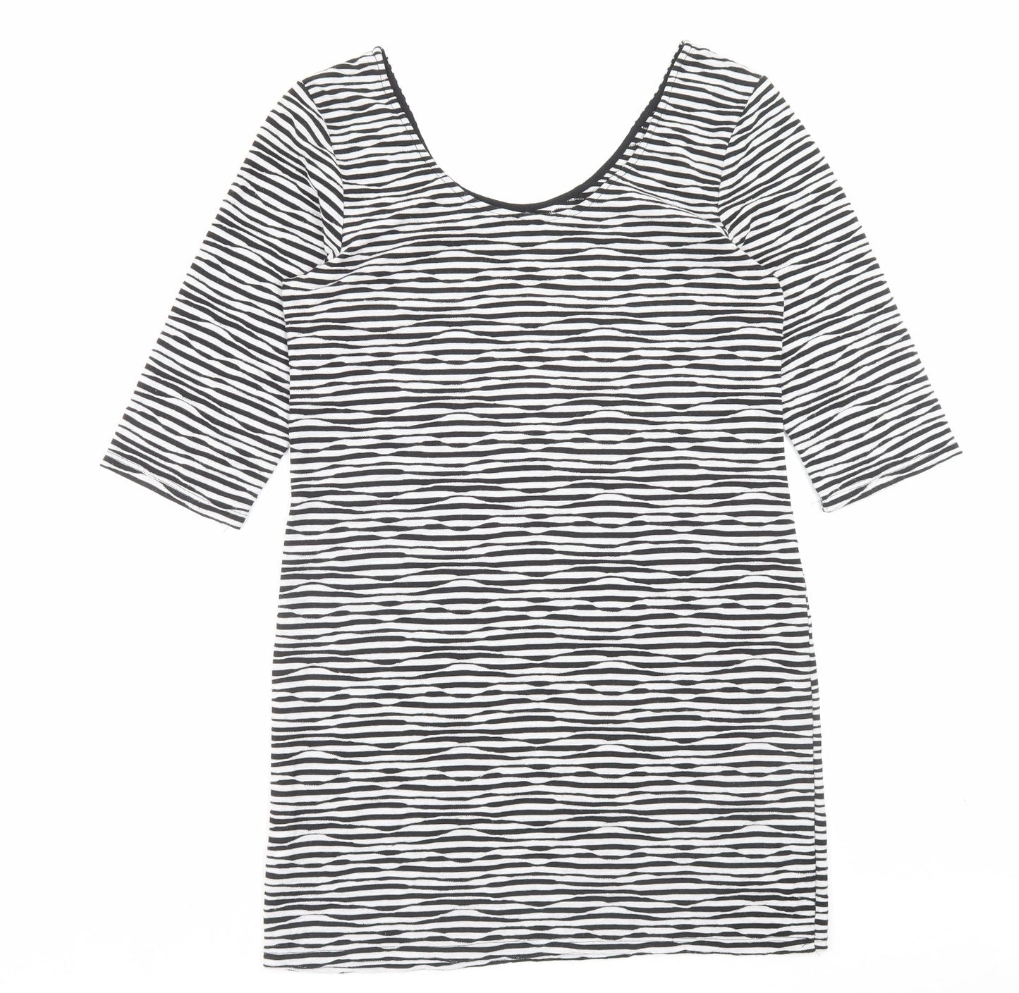 Atmosphere Womens Black Striped Polyester A-Line Size 16 Scoop Neck Pullover